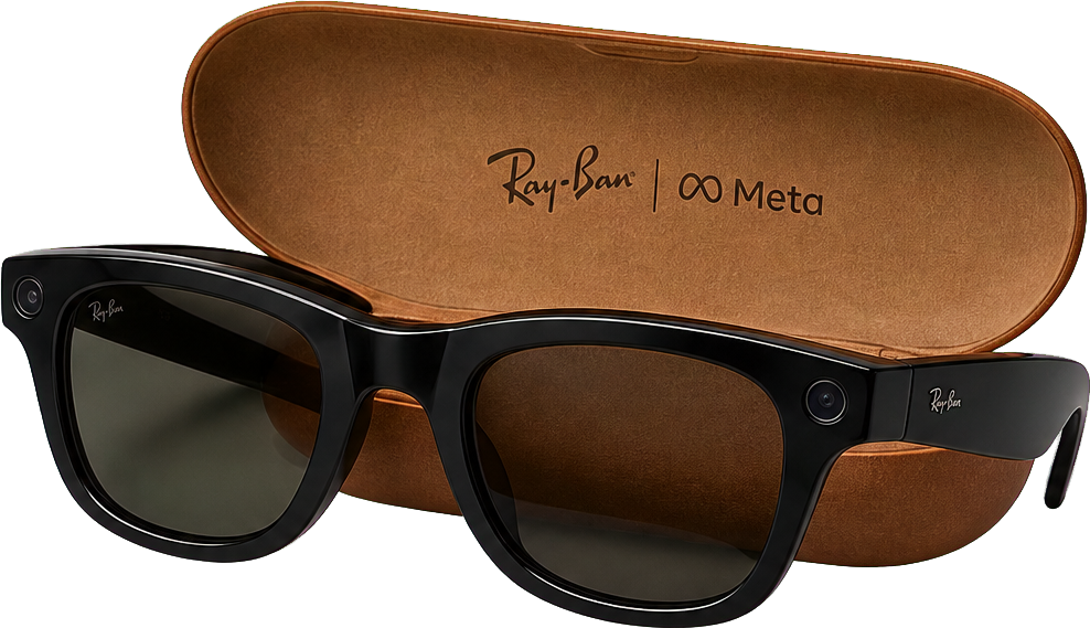 黑色 Ray-Ban Meta Wayfarer Gen 1 智能眼镜与棕色眼镜盒