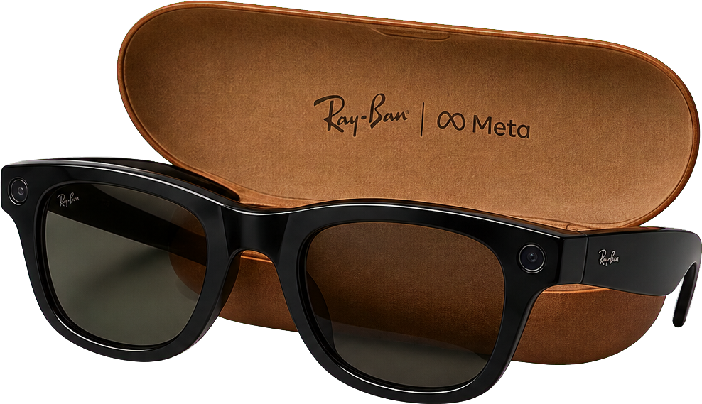 黑色 Ray-Ban Meta Wayfarer Gen 1 智能眼镜与棕色眼镜盒