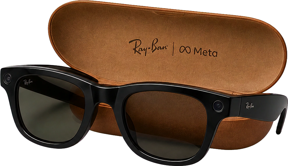 黑色 Ray-Ban Meta Wayfarer Gen 1 智能眼镜与棕色眼镜盒